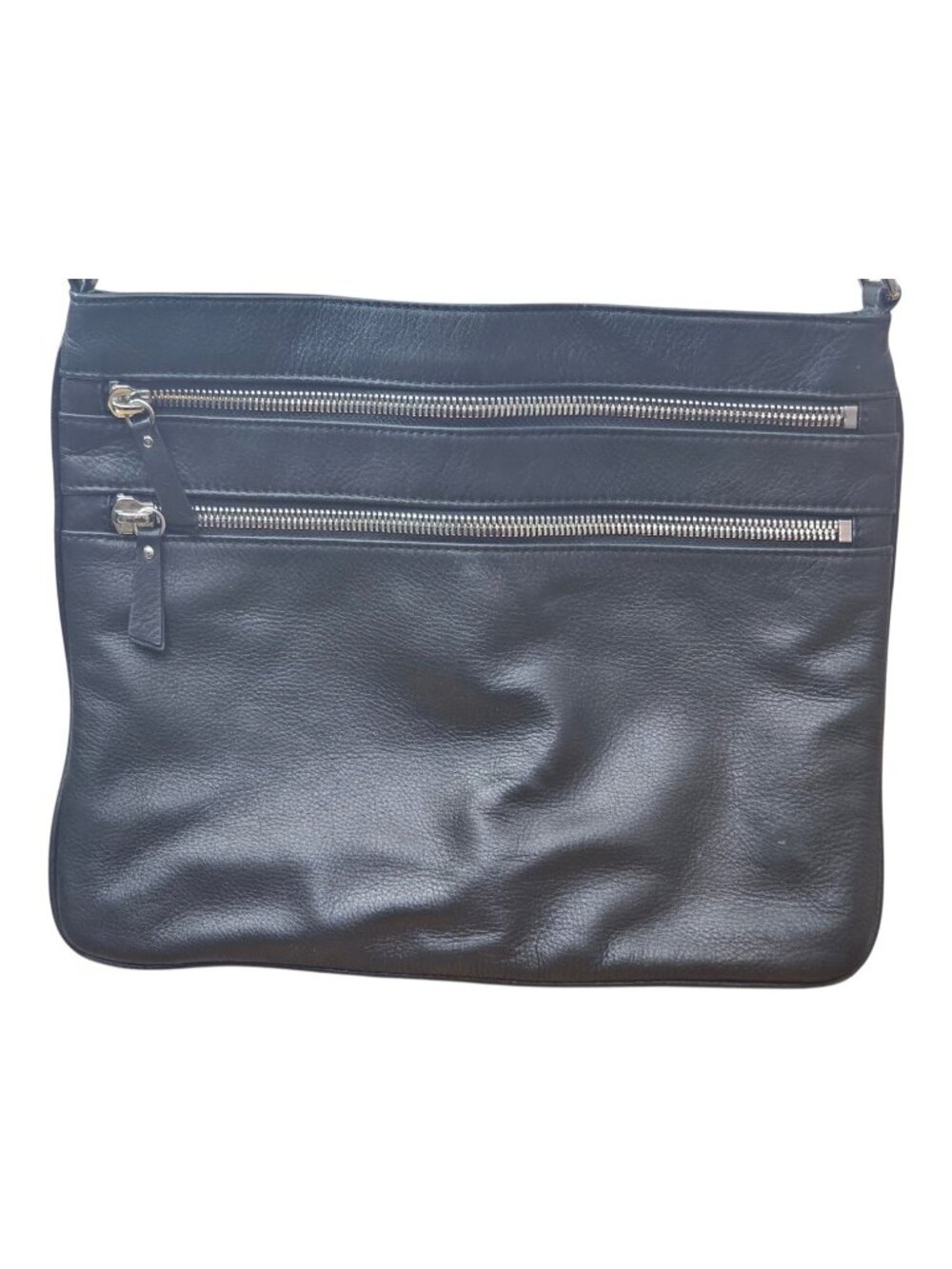 Margot Women's Large Black Leather Crossbody 3 Zipper  Purse Black 13 x 12 - Picture 3 of 12
